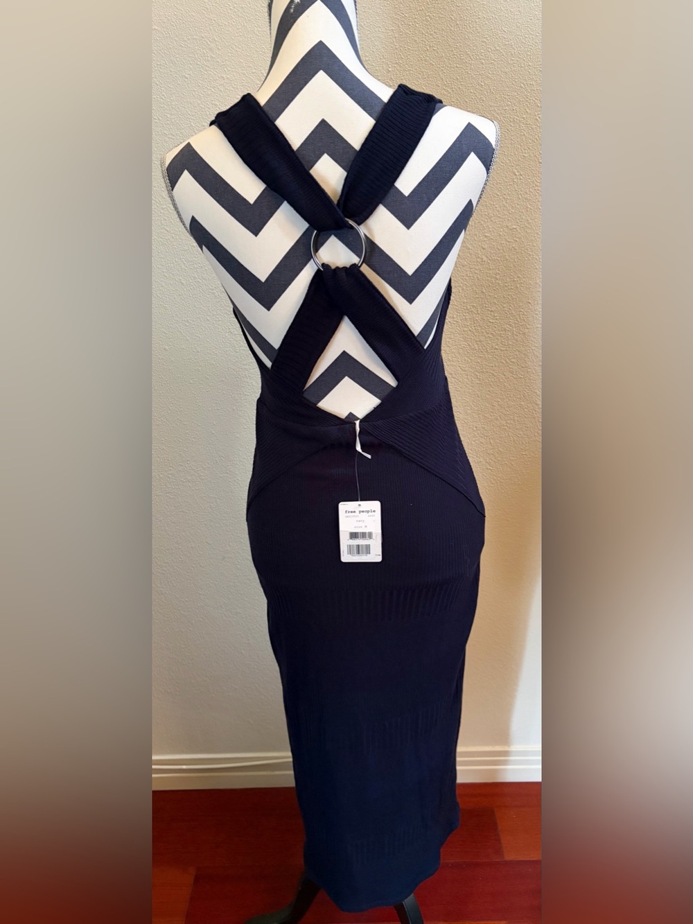 NWT Free People All The Right Angles Navy Cutout Midi Dress M